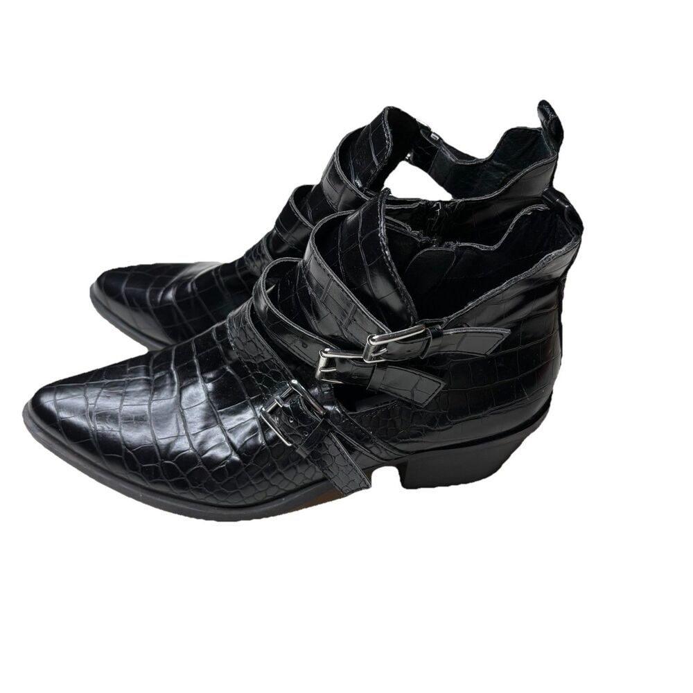 Steve Madden Black Snakeskin Print Block Heel Slip-On Ankle Booties Size 9.5 - Picture 2 of 8